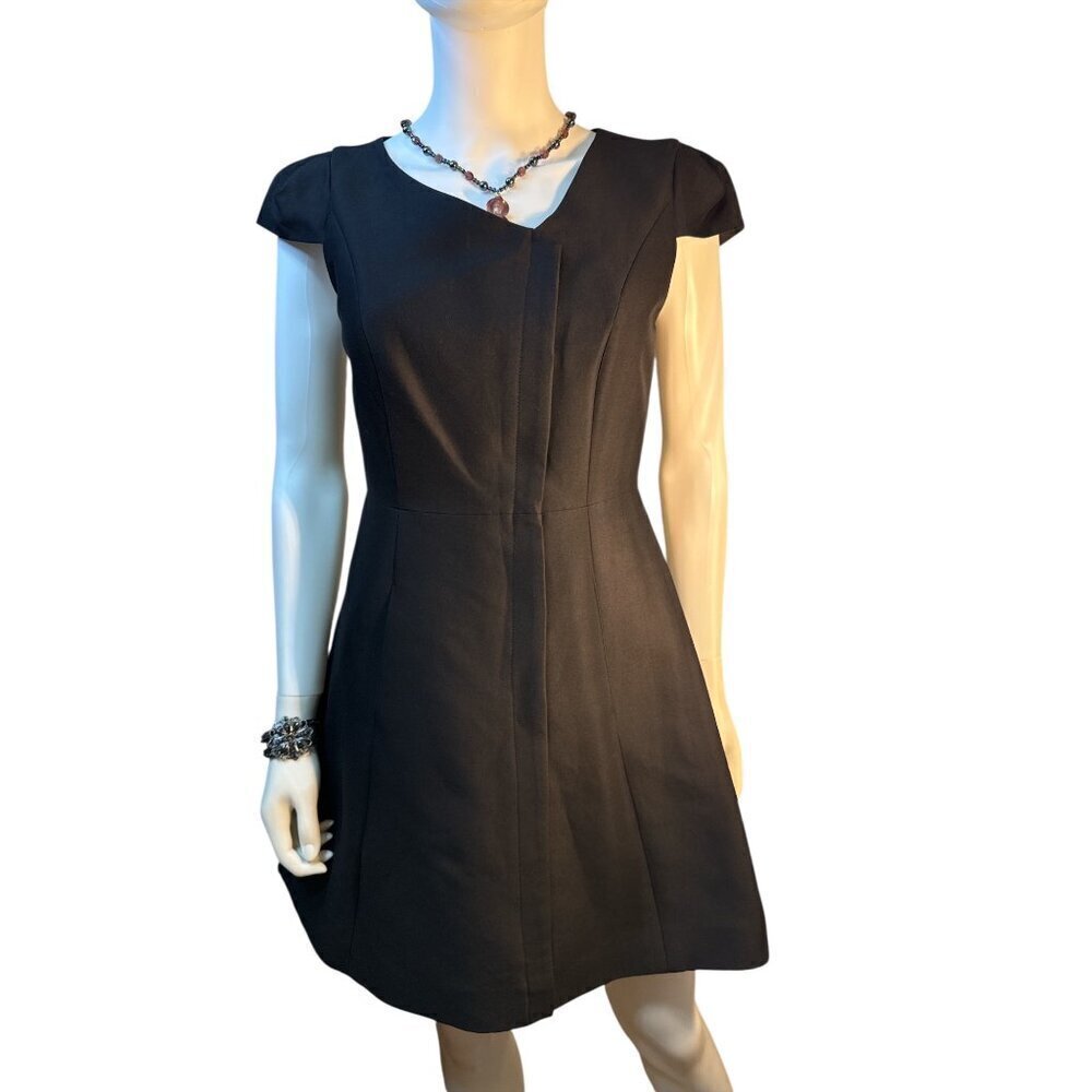 Halston Heritage Fit & Flare Cap Sleeve Black Dress Size 2 MSRP $425 NWT